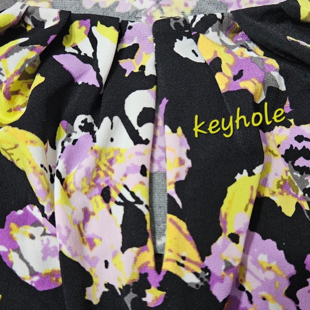 NWT Liz Claiborne black knit top blouse with multicolor orchid floral print XL - Picture 4 of 11